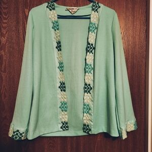 Vintage Mint Green Cardigan Kimono with Embroidered Detail